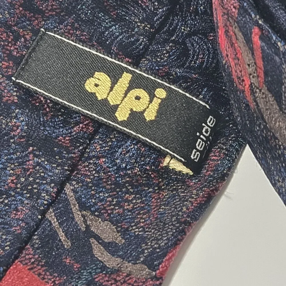 Alpi Seide Silk Men's Neck Tie Dark‎ Blue With Abstract Red Design 56